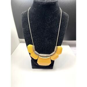 Gold & Yellow Geometric Statement Necklace, Chunky Resin Choker Retro Jewelry 80